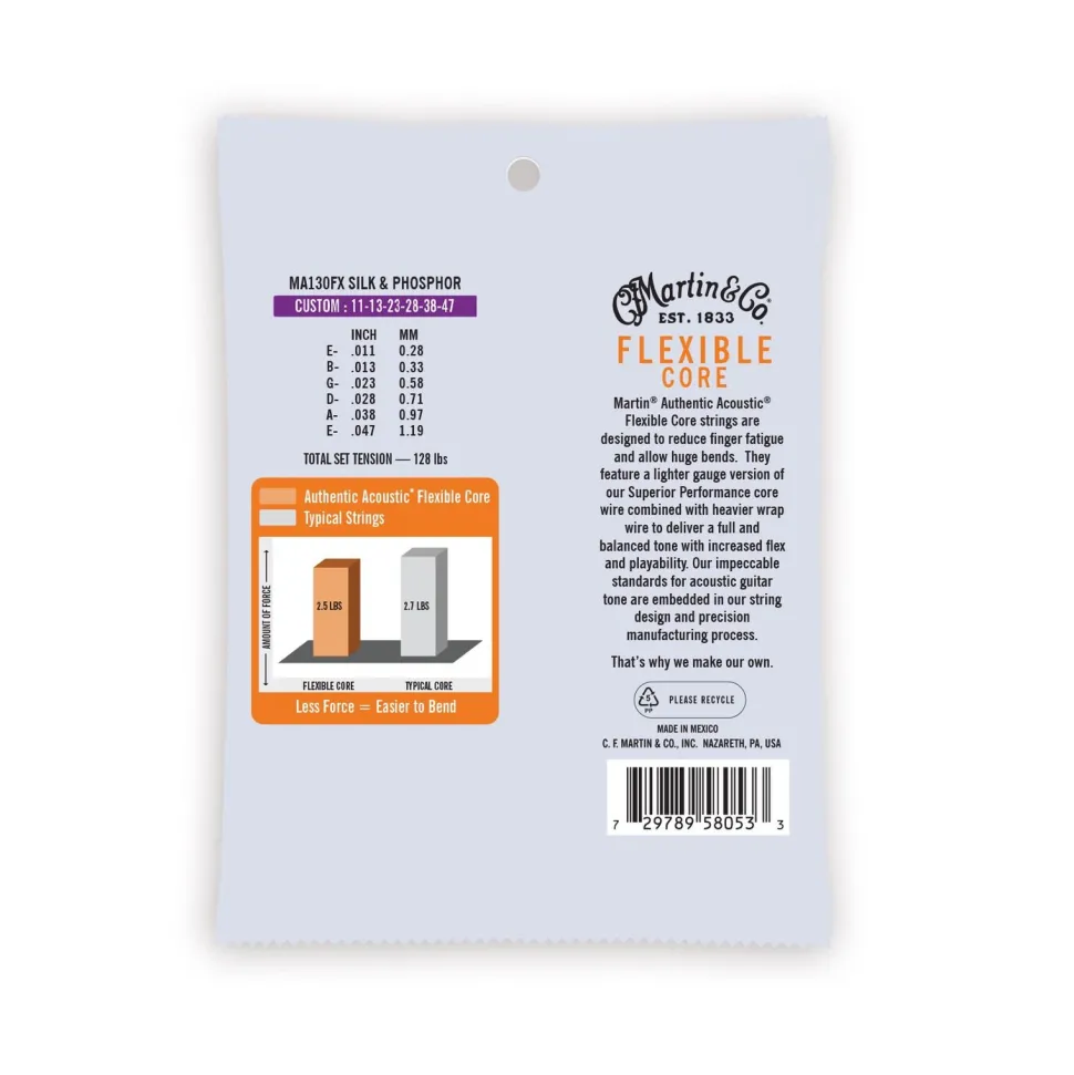 Authentic Acoustic Flexible Core Guitar Strings Silk & Phosphor